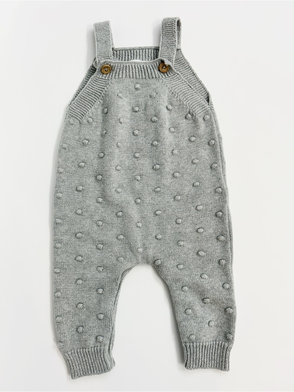 Rise Little Earthling Grey Popcorn Knit Romper Overalls Size 6-9 Months